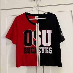 PINK Ohio State Buckeyes Cropped Zip-Up Shirt